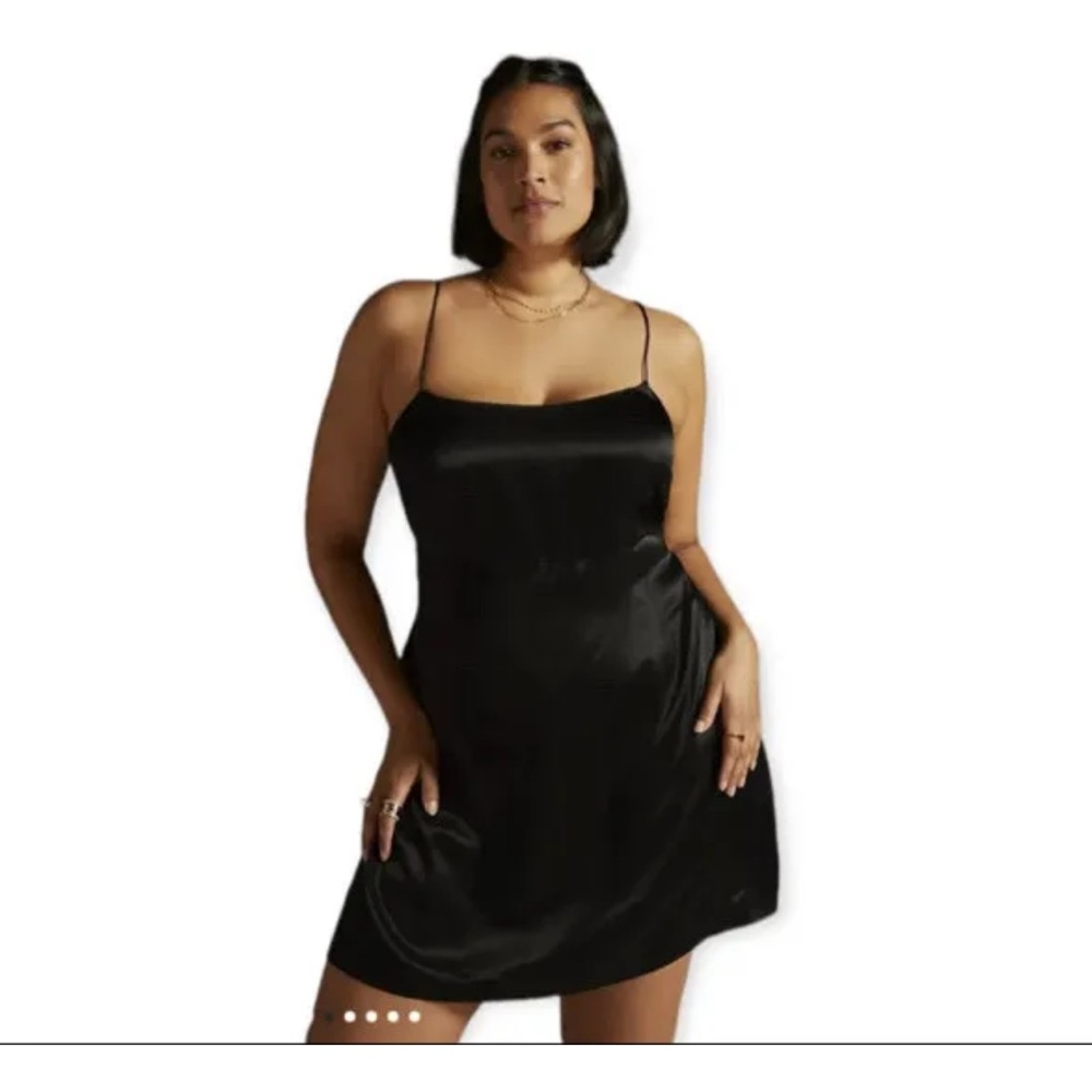 Anthropologie Black Slip Dress Sz 12 Mini Cutout Back Slinky Sexy Gothic Straps